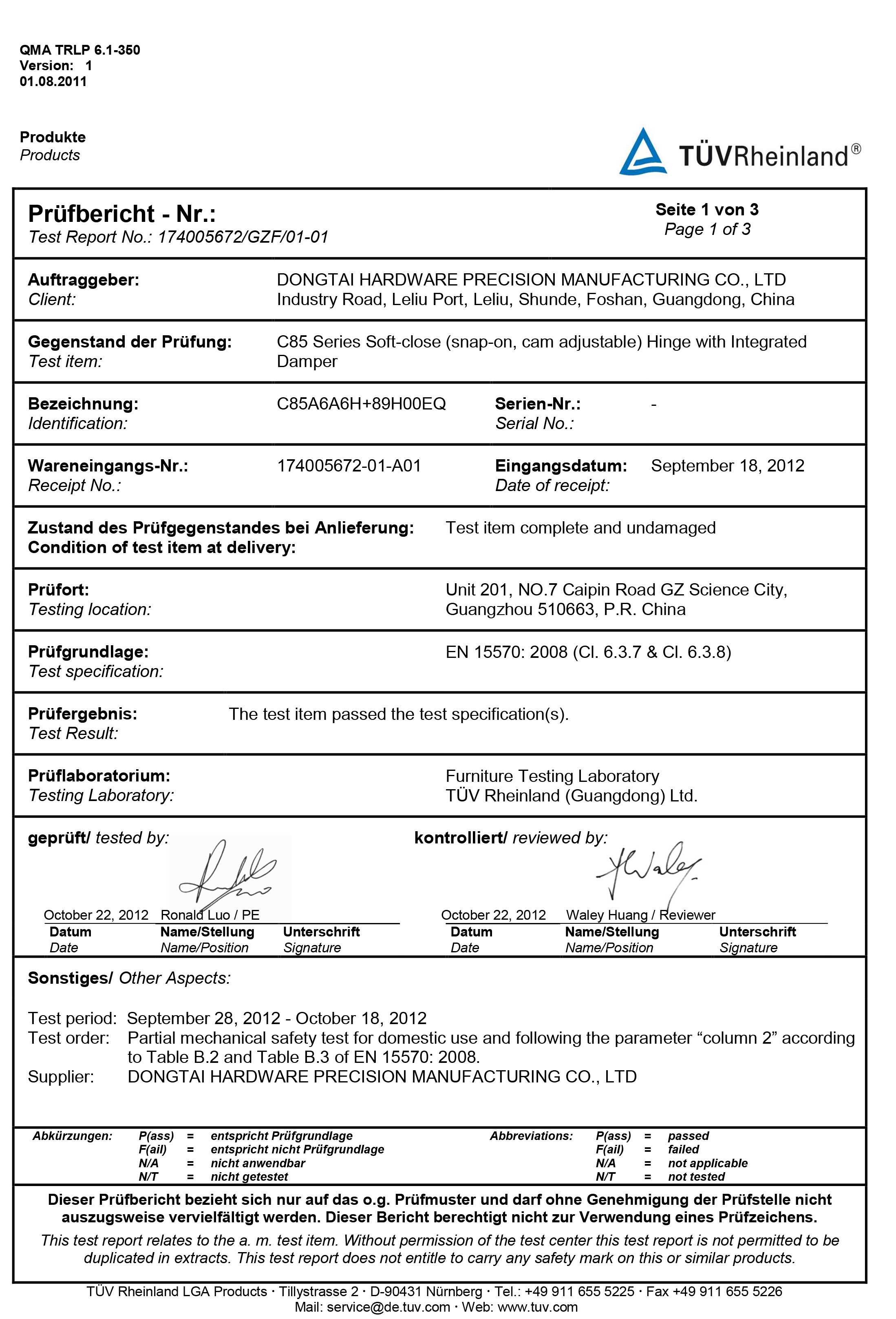 C85A6A6H LGA TEST REPORT