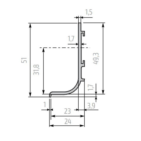 Профиль для фасадов без ручек ШУКО-М 2530 (L) с анодировкой серебро (49,3х23 мм)