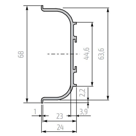 Профиль для фасадов без ручек ШУКО-М 2531 (C) с анодировкой серебро (63,6х23 мм)