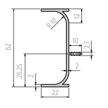 Профиль для фасадов без ручек вертикальный ШУКО-М 3282 (C) с анодировкой серебро